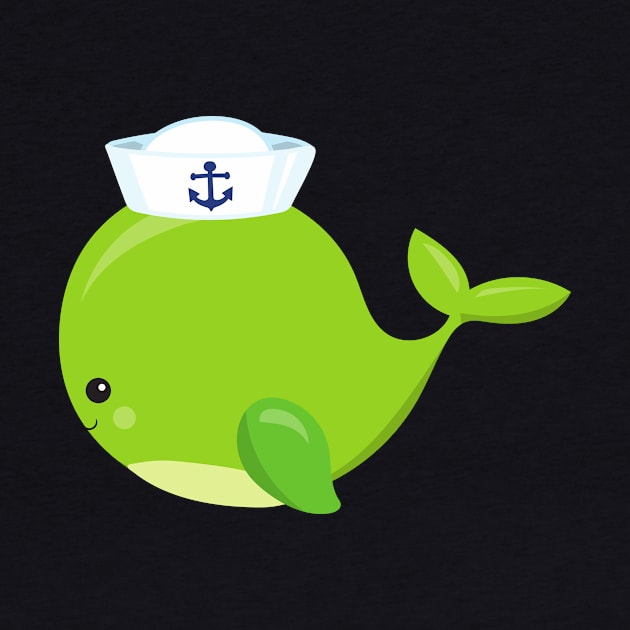 Sailor Whale, Cute Whale, Baby Whale, Green Whale by Jelena Dunčević